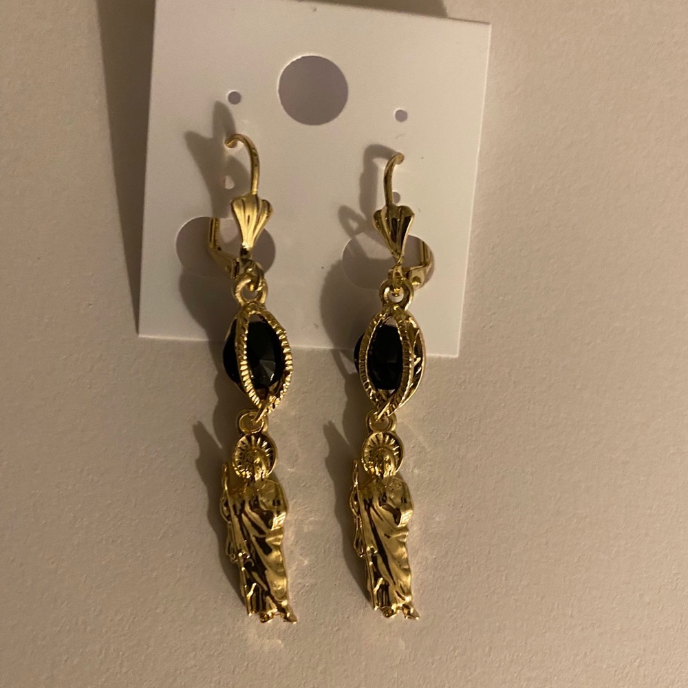 St Jude Black Rhinestone Earrings